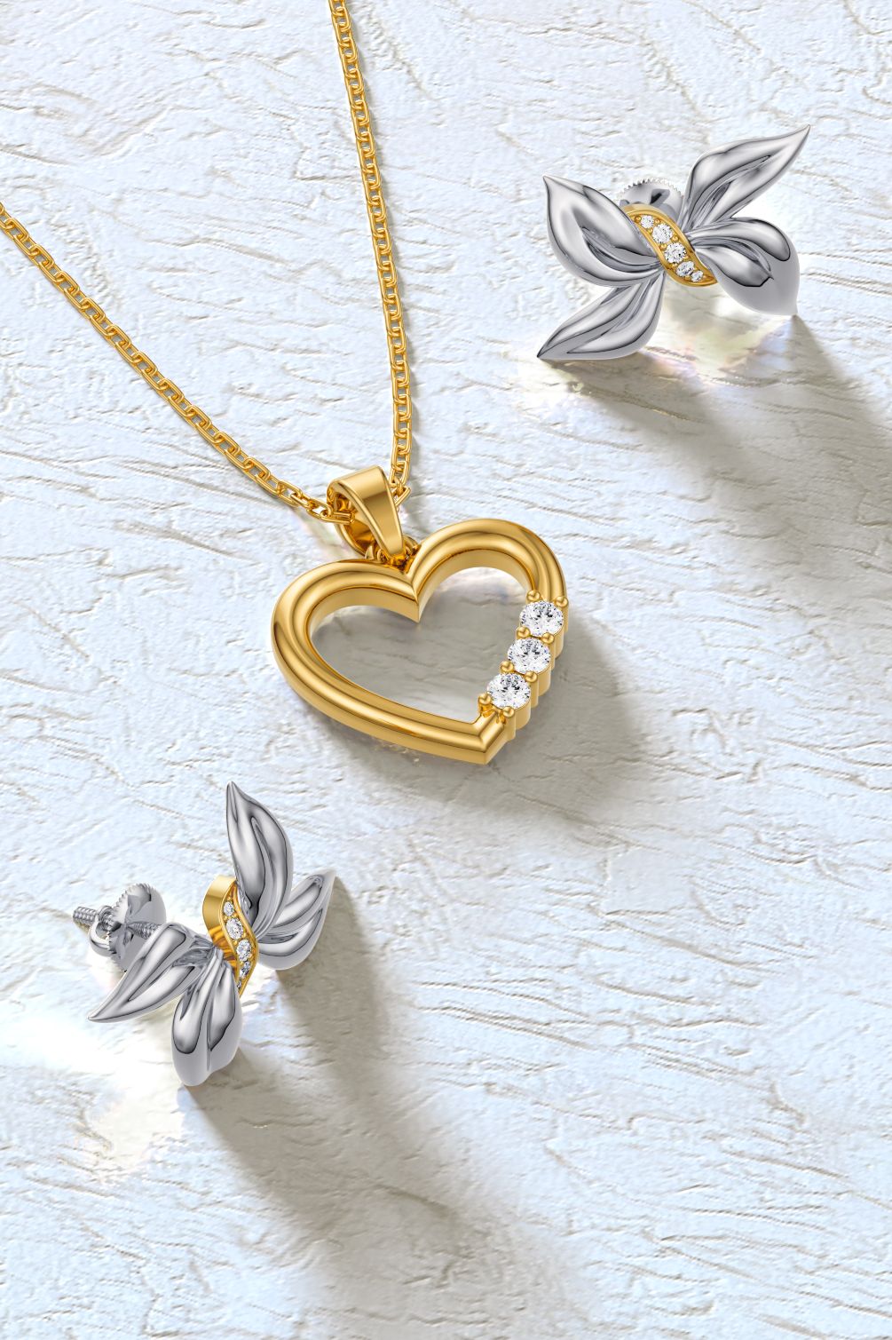 Gold heart pendant with diamonds, 3D jewelry rendering by GDesigns